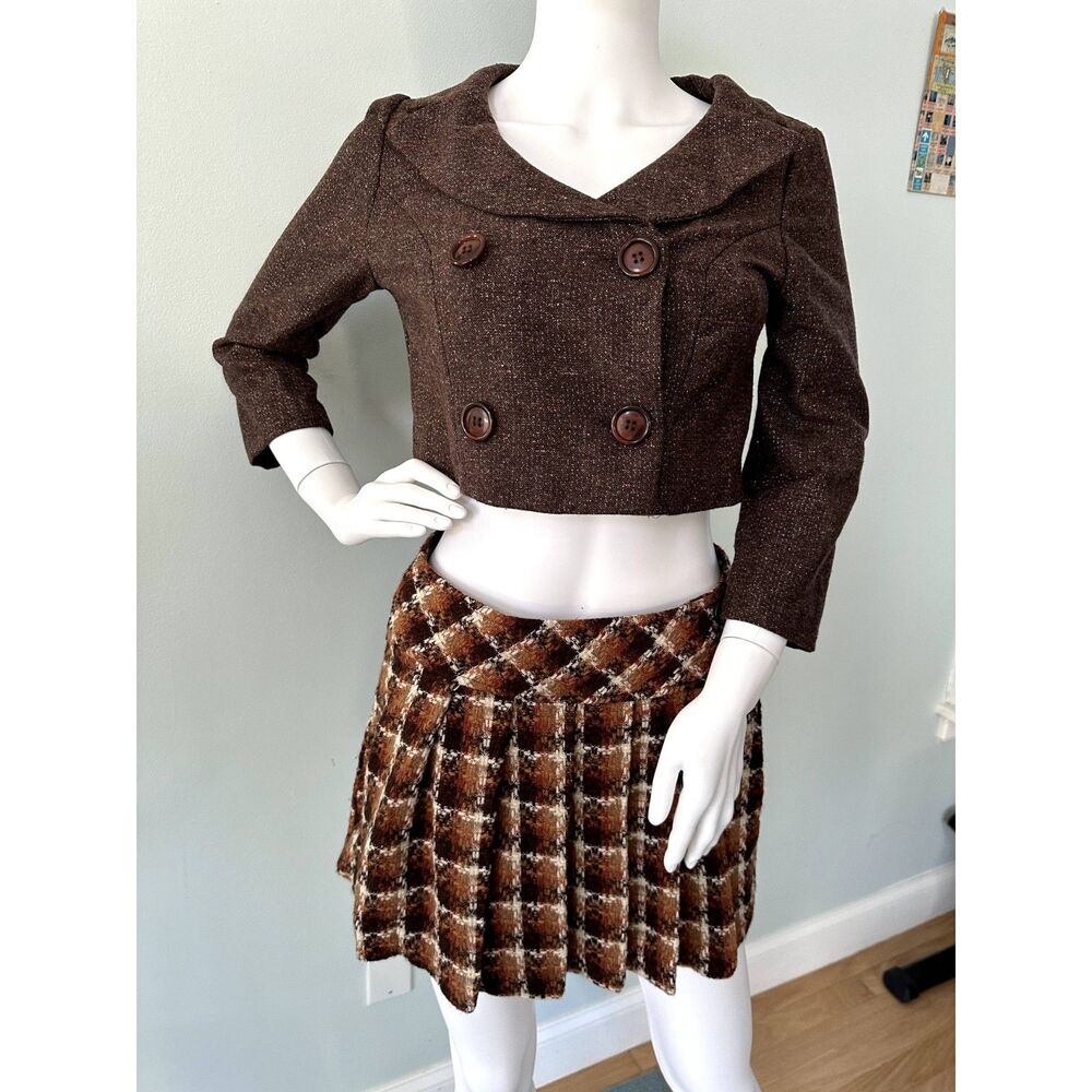 Vintage 90s Cropped Brown Double-Breasted Blazer Jacket Top size Junior XS